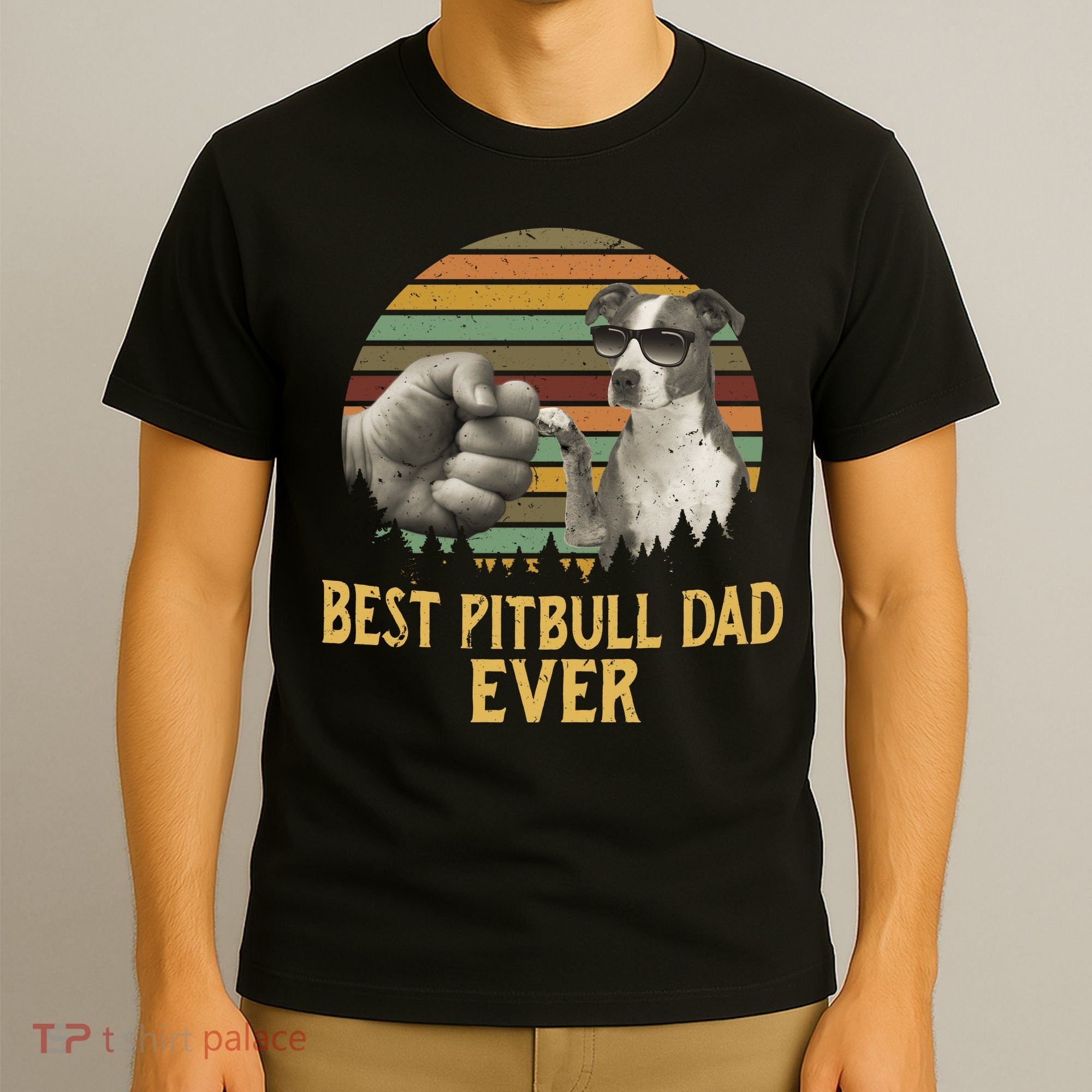 Best Pitbull Dad Ever Vintage Sunset Retro T-Shirt