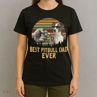 Best Pitbull Dad Ever Vintage Sunset Retro T-Shirt thumb 4