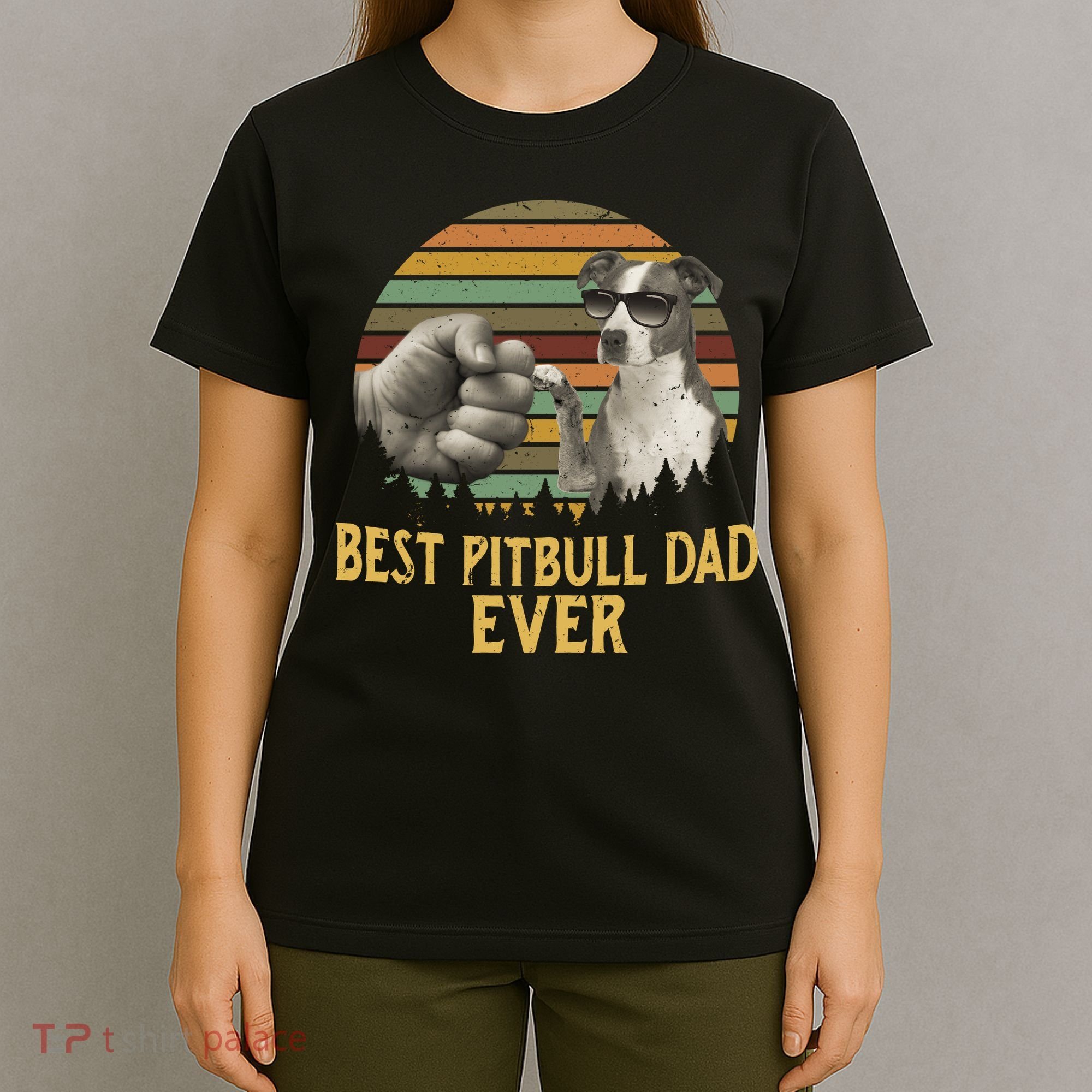 Best Pitbull Dad Ever Vintage Sunset Retro T-Shirt