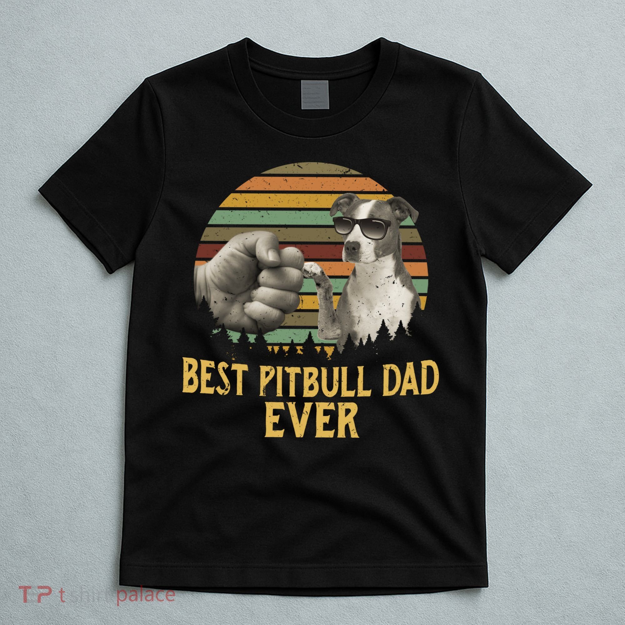 Best Pitbull Dad Ever Vintage Sunset Retro T-Shirt