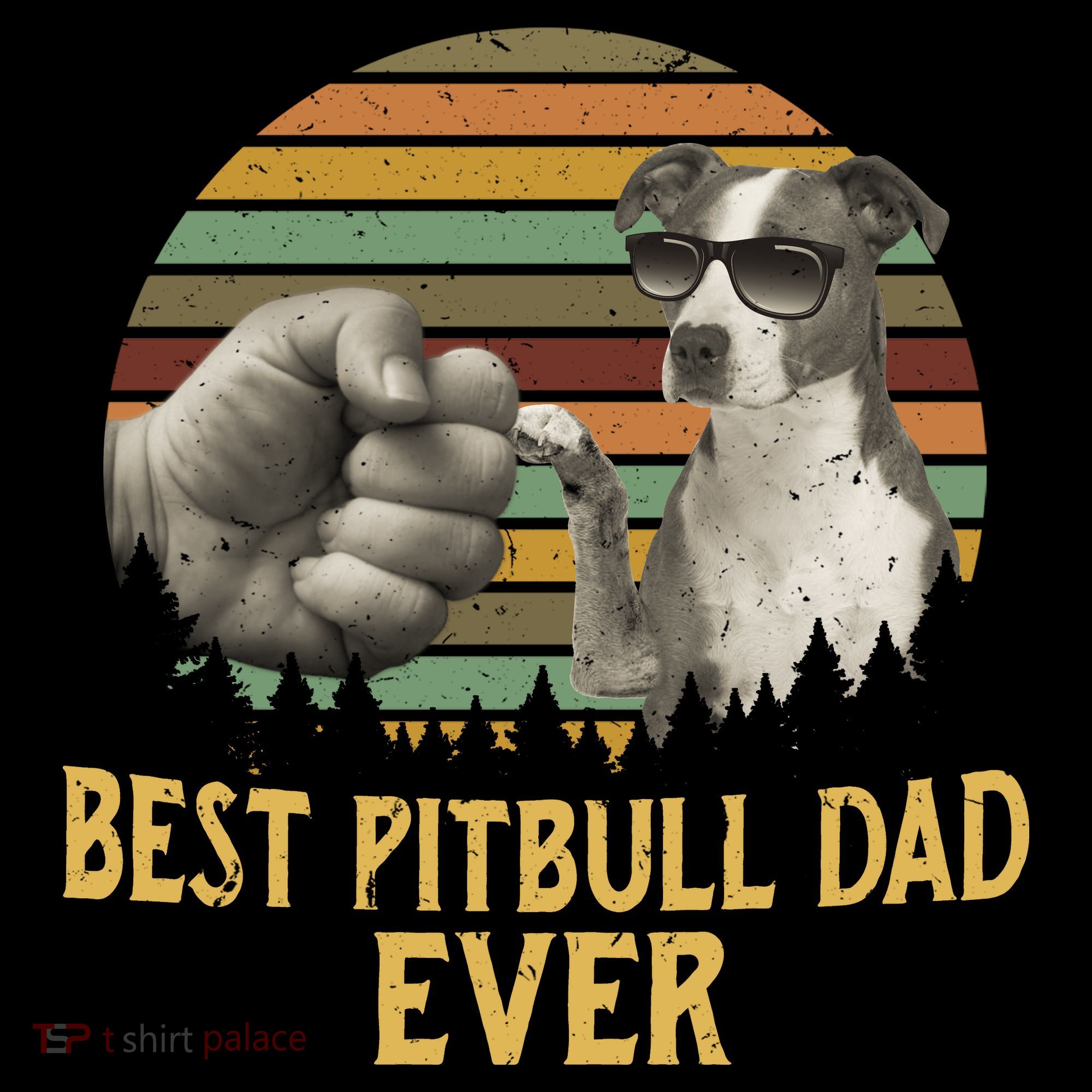 Best Pitbull Dad Ever Vintage Sunset Retro T-Shirt
