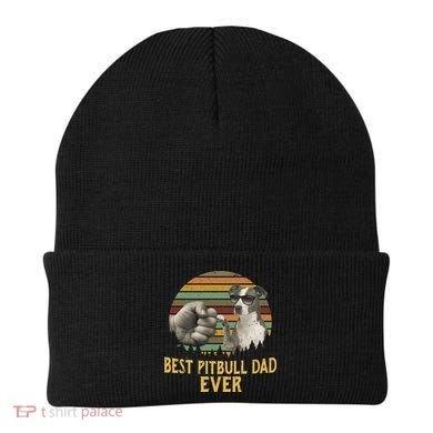 Best Pitbull Dad Ever Vintage Sunset Retro Beanie