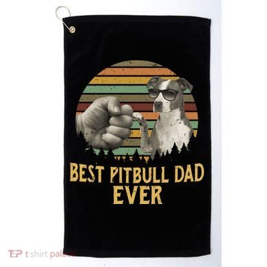 Best Pitbull Dad Ever Vintage Sunset Retro Golf Towel