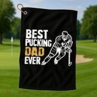 Best Pucking Dad Ever Retro Ice Hockey Coach On Father's Day Golf Towel thumb 1