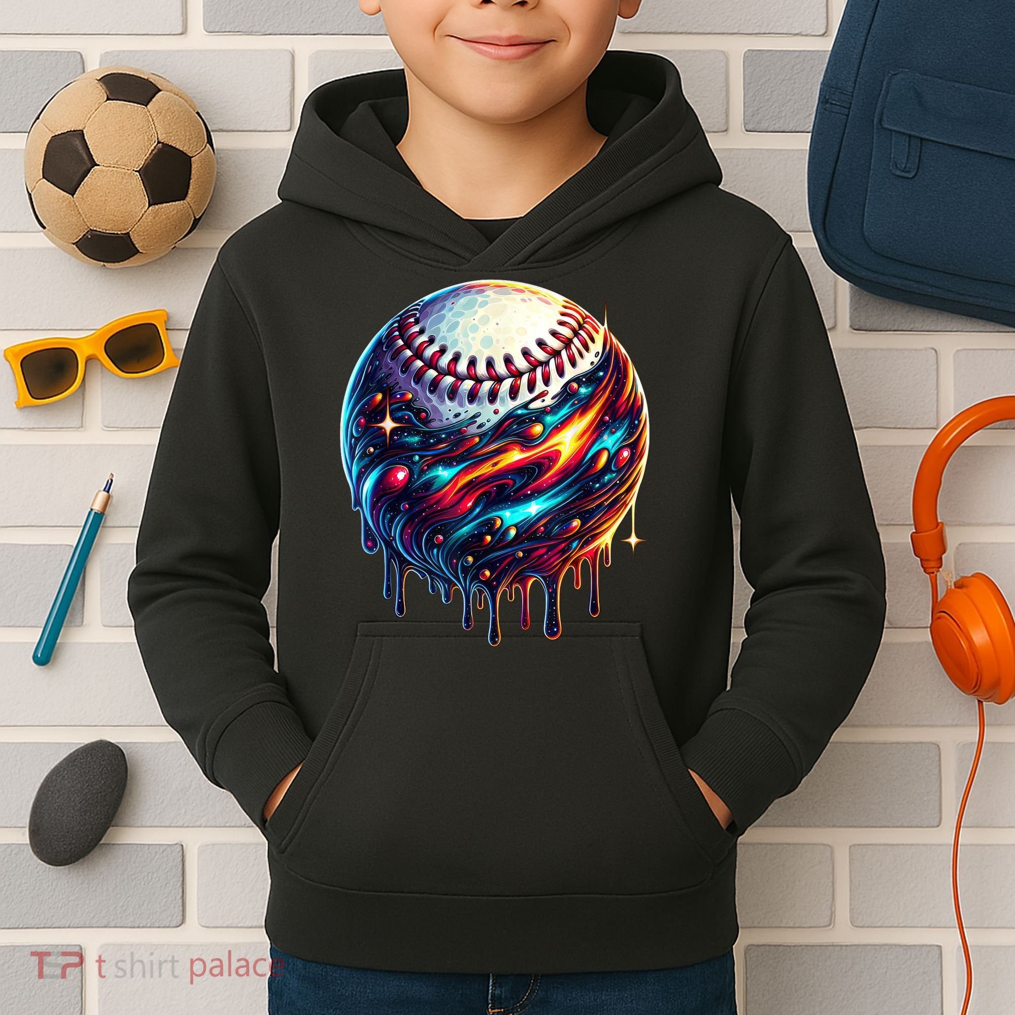 Baseball Planet Drip Baseball Drip Baseball Ice Cream Drip  Kids Hoodie