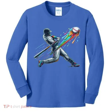 Baseball Player Drip Kids Long Sleeve Shirt