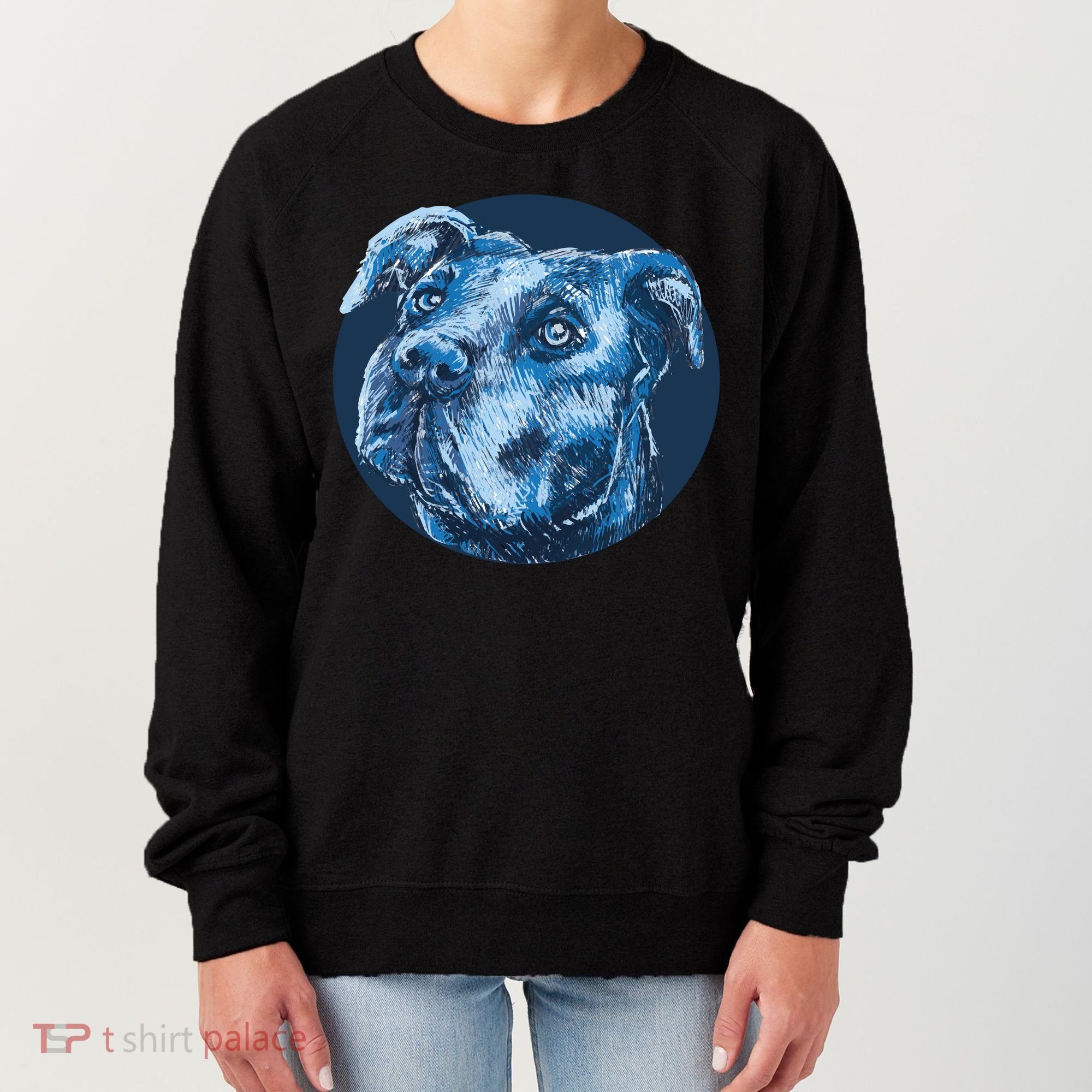 Blue Pitbull Dog Animal Portrait Cute Women's Sweatshirt
