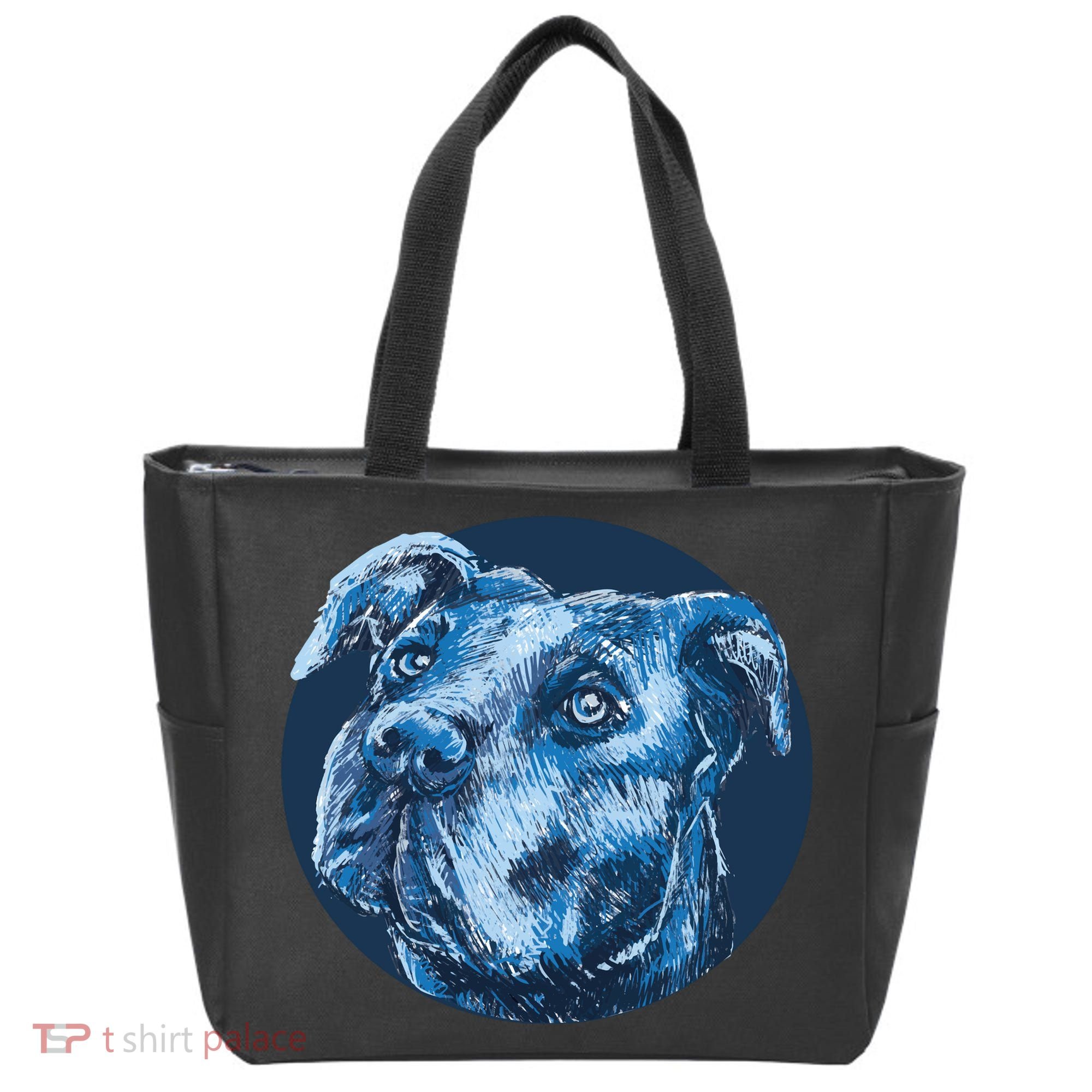 Blue Pitbull Dog Animal Portrait Cute Tote Bag