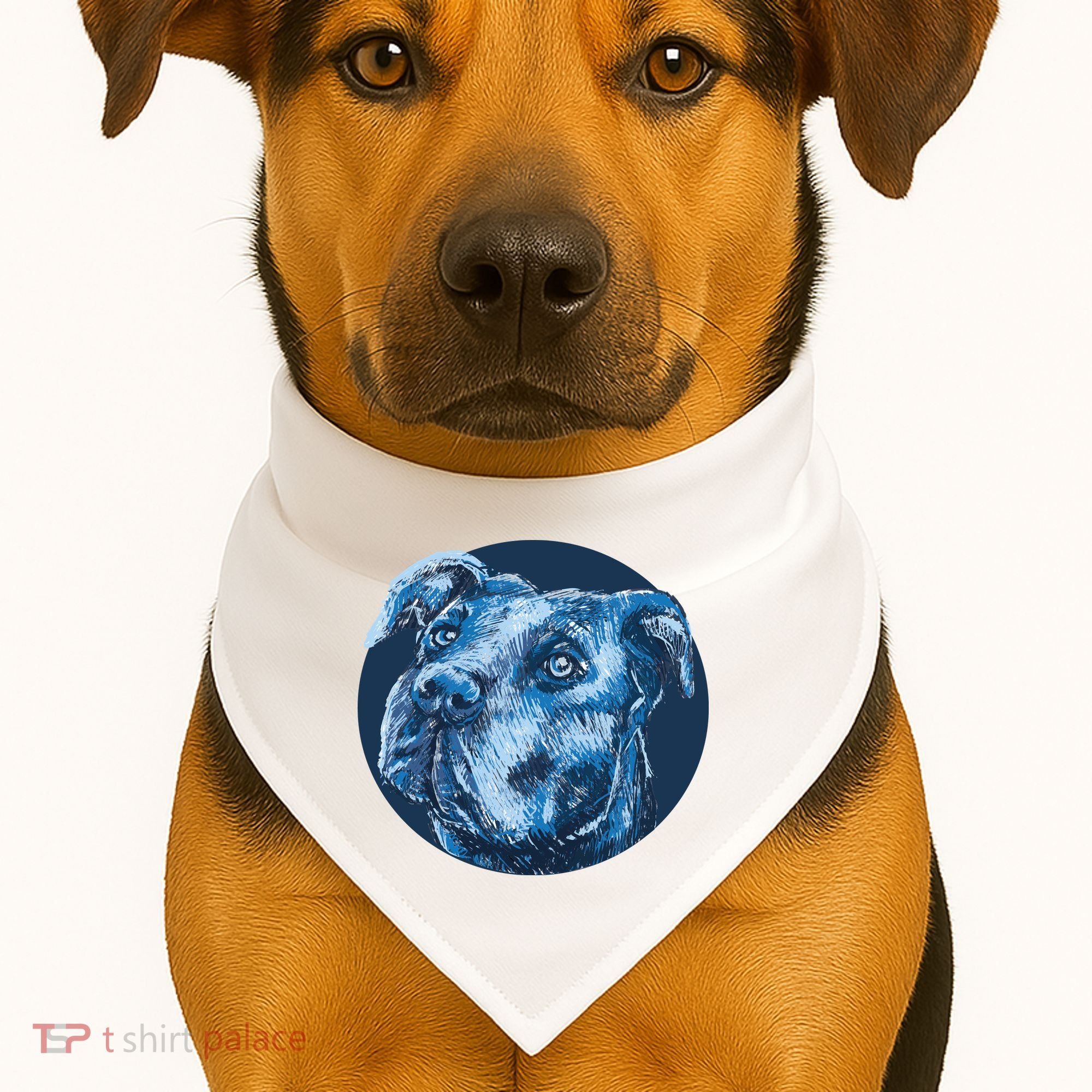 Blue Pitbull Dog Animal Portrait Cute USA-Made Doggie Bandana