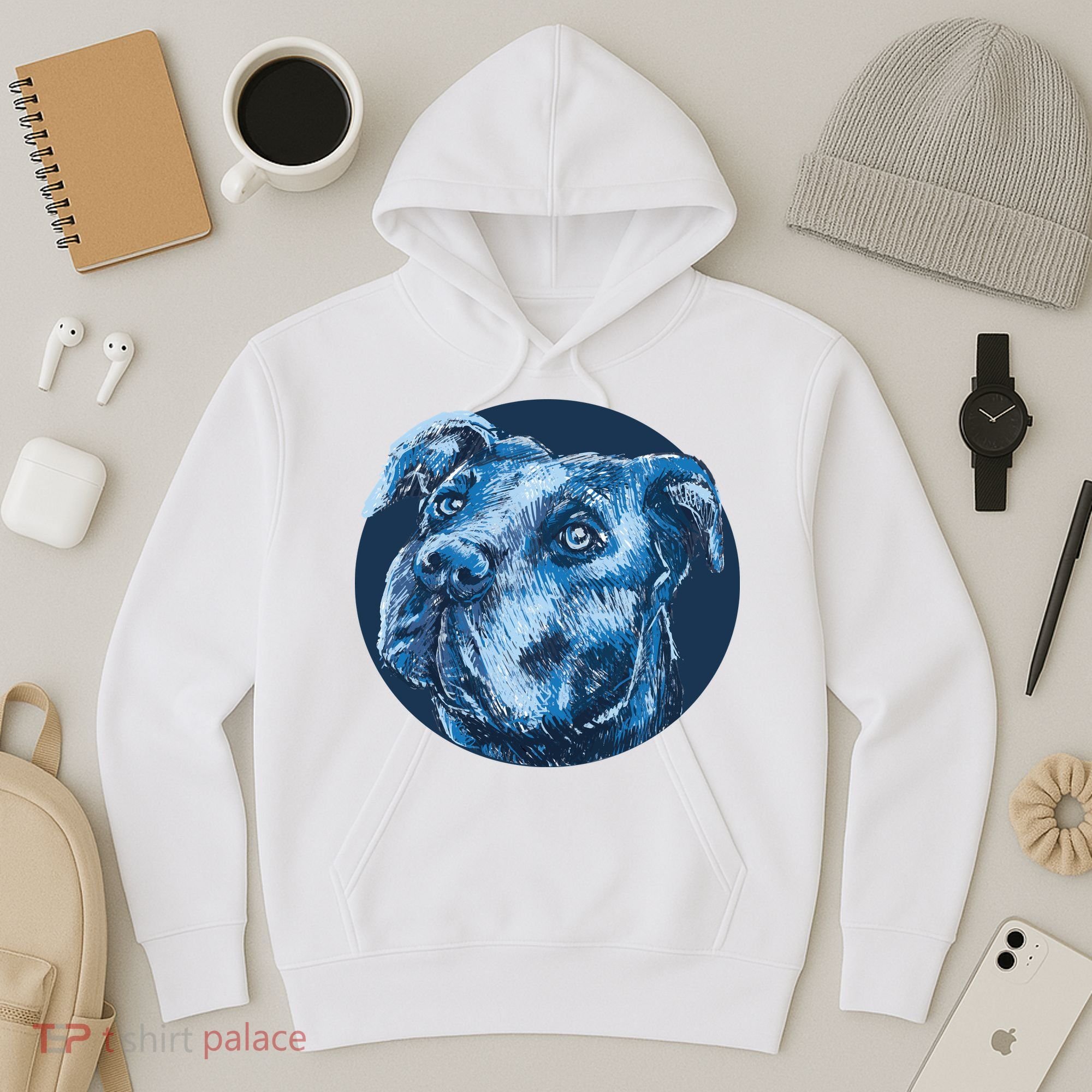 Blue Pitbull Dog Animal Portrait Cute Hoodie