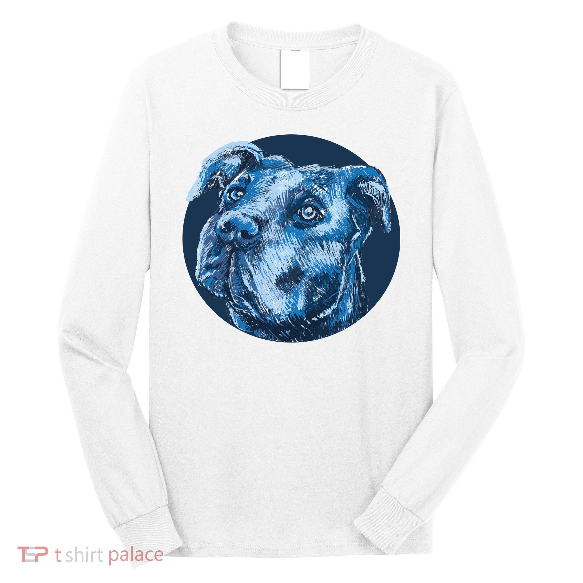 Blue Pitbull Dog Animal Portrait Cute Long Sleeve Shirt