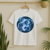 Blue Pitbull Dog Animal Portrait Cute T-Shirt thumb 2