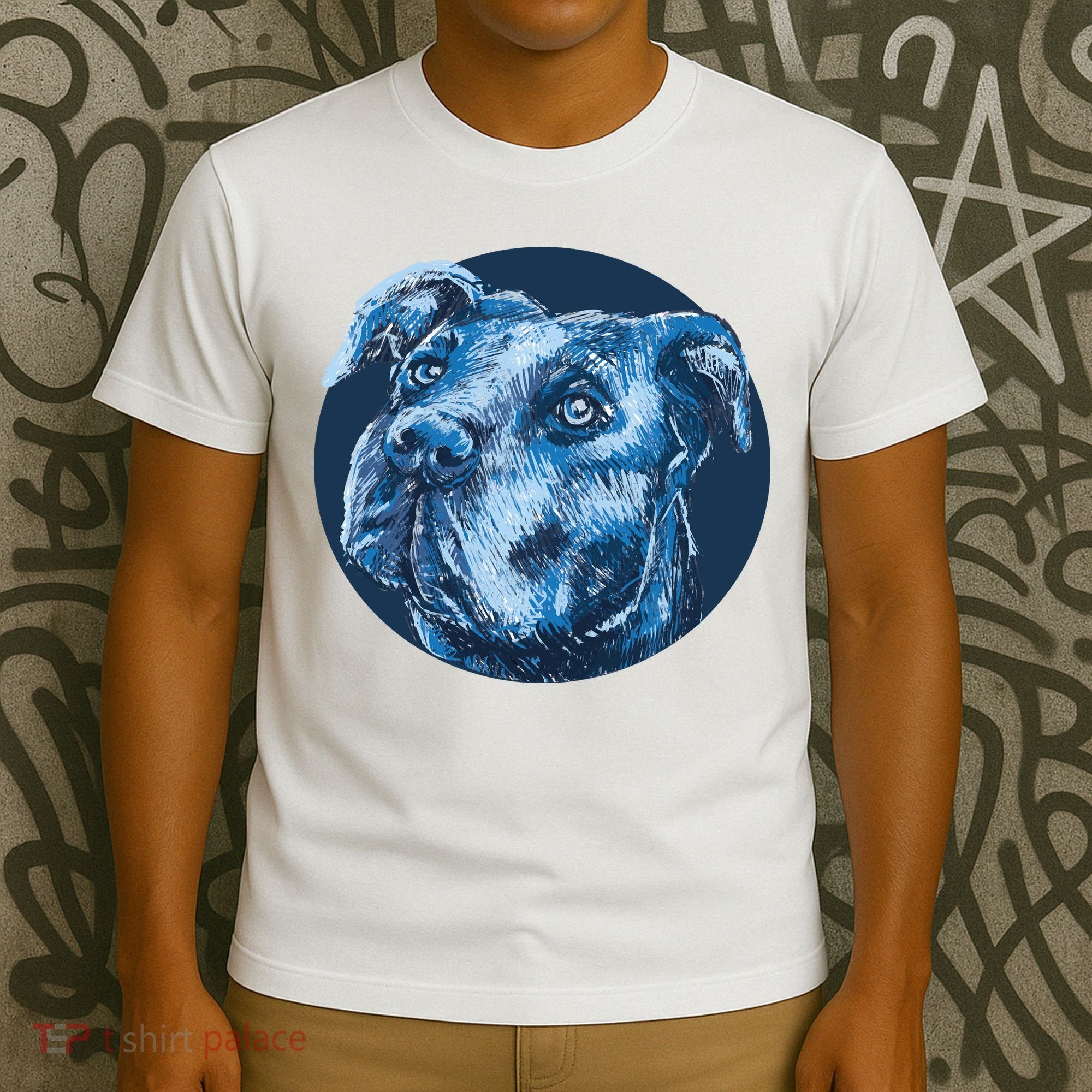 Blue Pitbull Dog Animal Portrait Cute T-Shirt