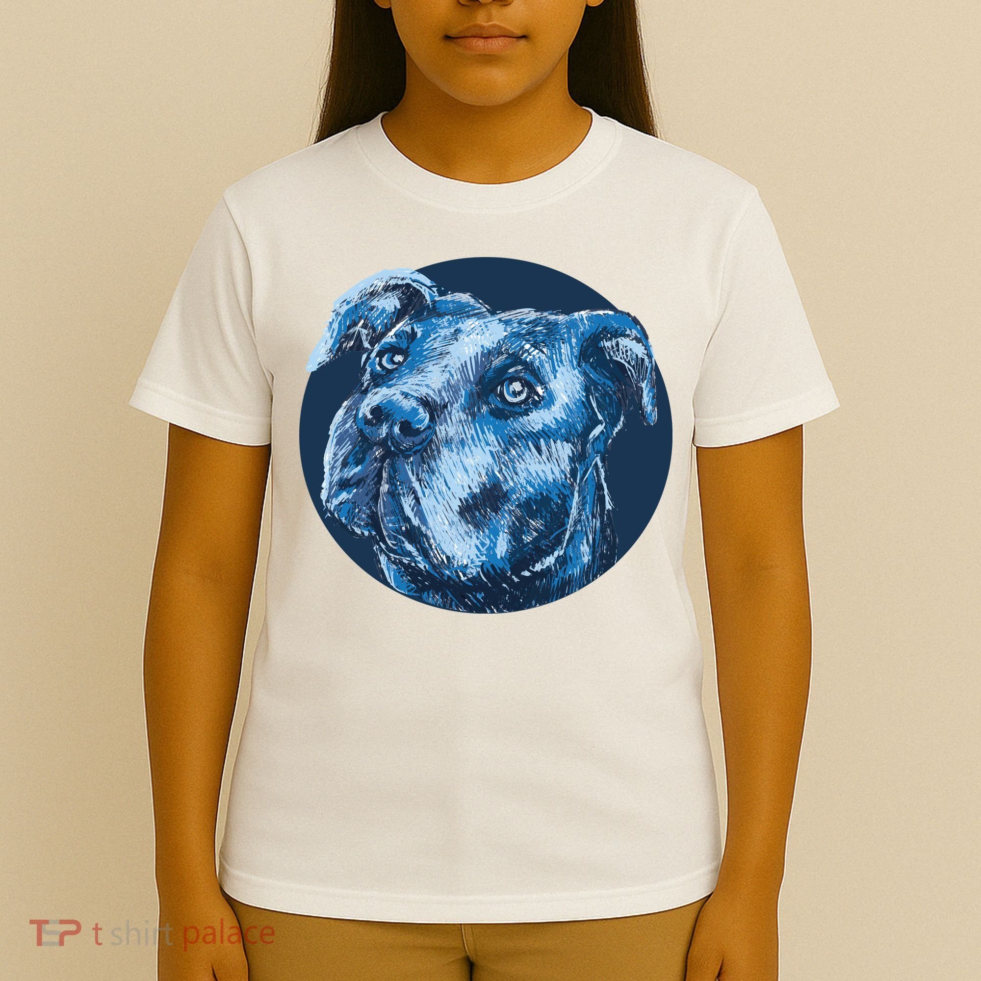 Blue Pitbull Dog Animal Portrait Cute T-Shirt