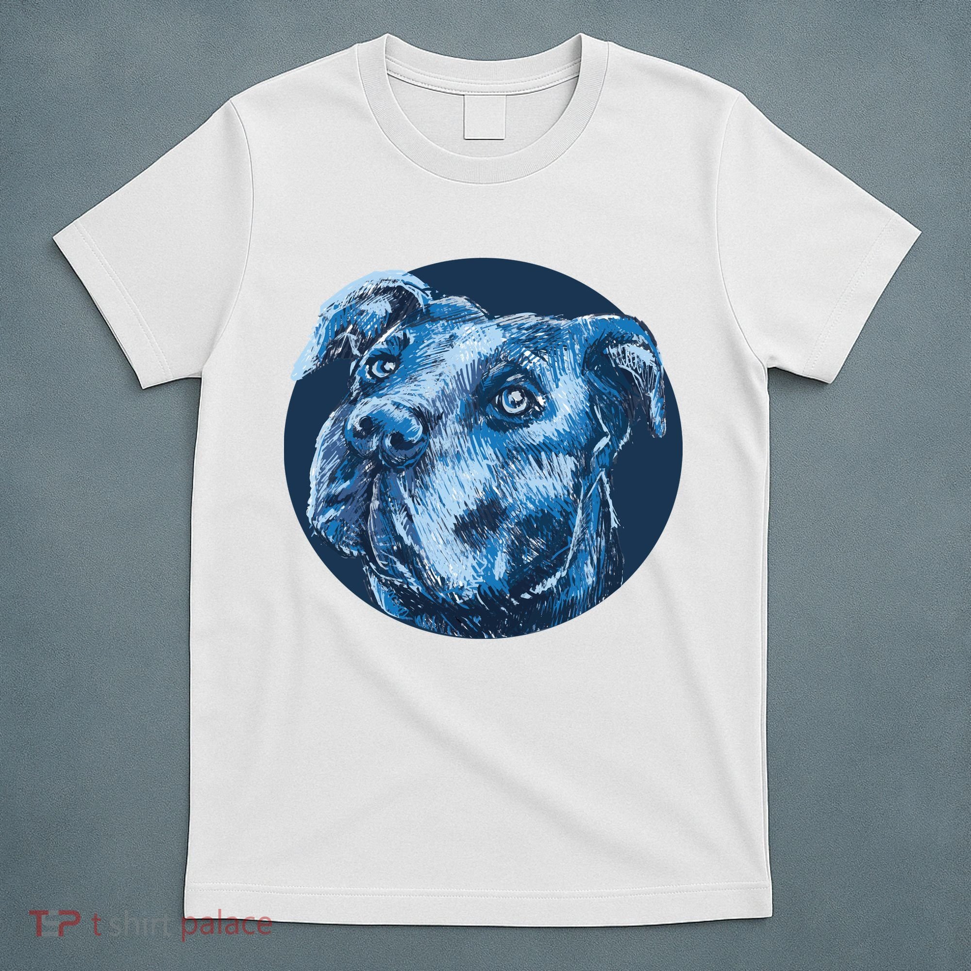 Blue Pitbull Dog Animal Portrait Cute T-Shirt