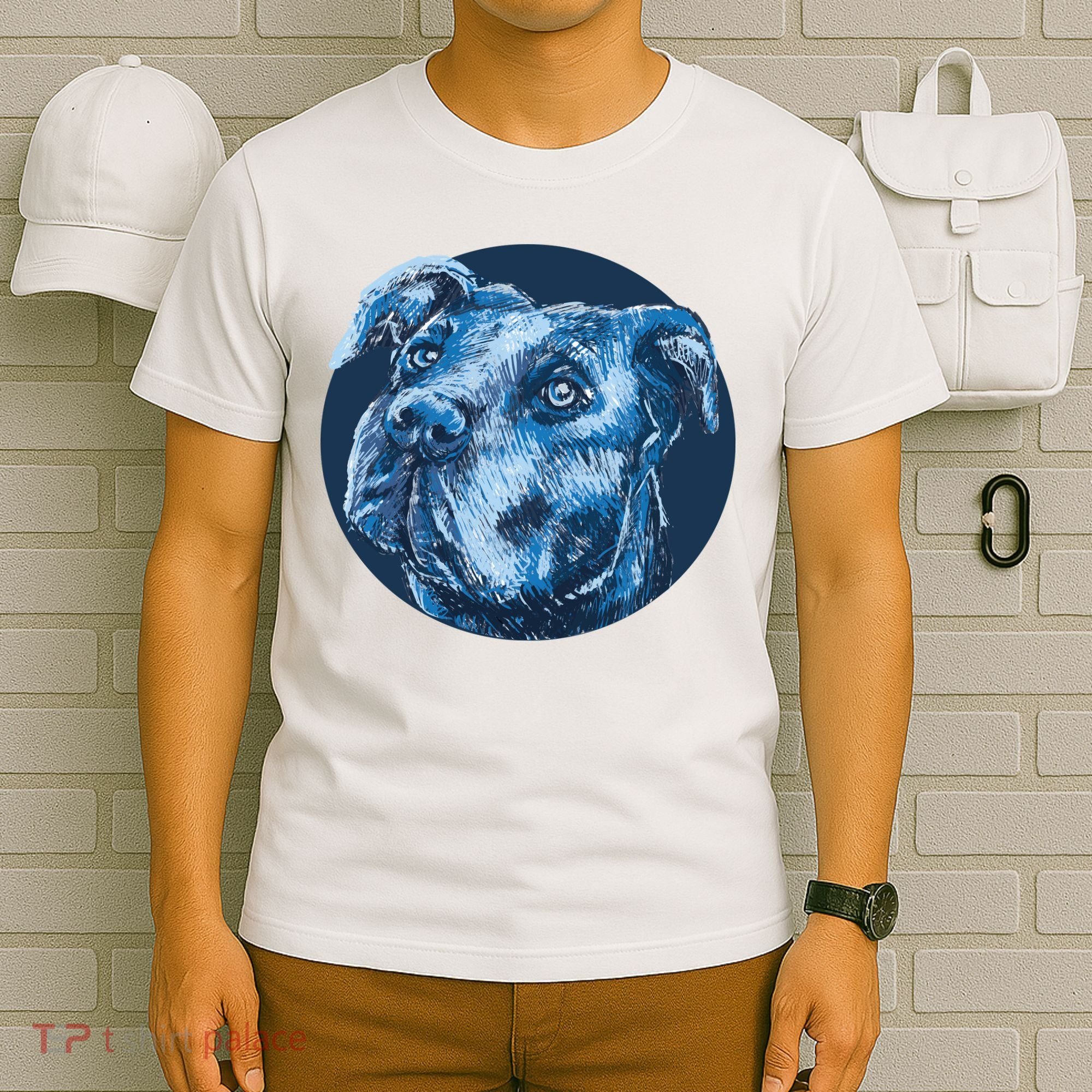 Blue Pitbull Dog Animal Portrait Cute T-Shirt