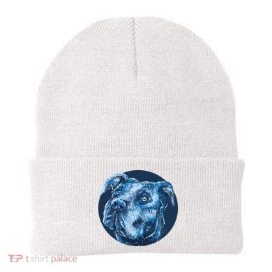 Blue Pitbull Dog Animal Portrait Cute Beanie