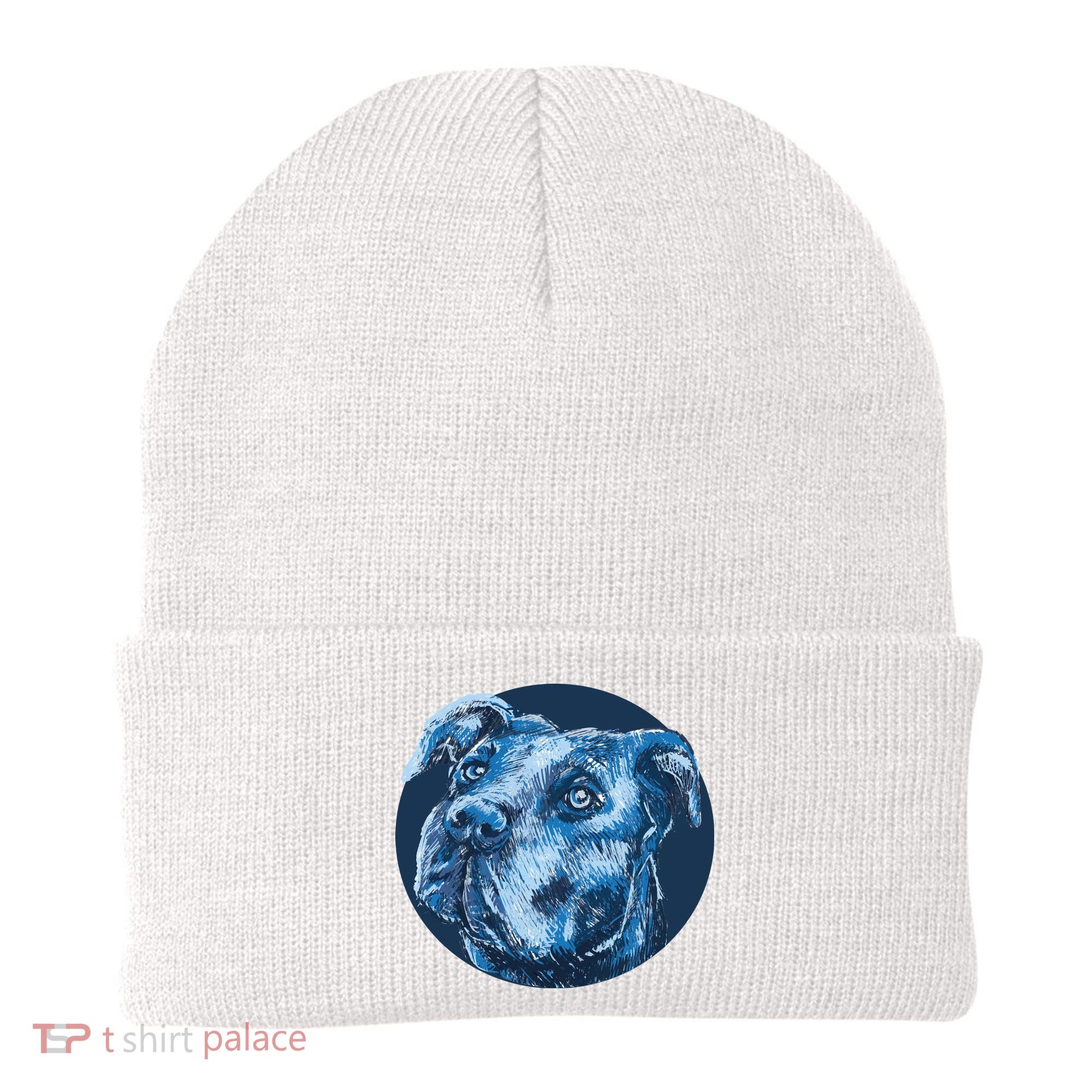 Blue Pitbull Dog Animal Portrait Cute Beanie