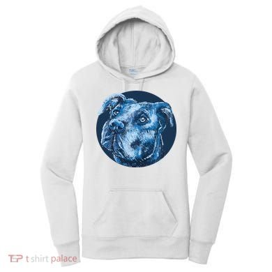 Blue Pitbull Dog Animal Portrait Cute Women's Hoodie