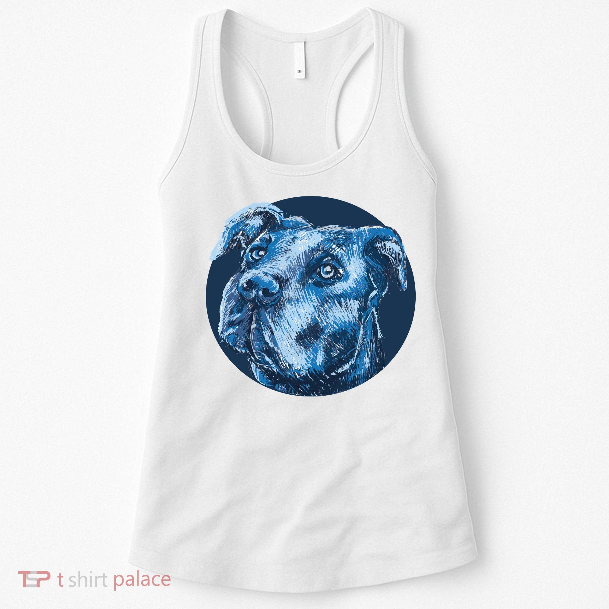 Blue Pitbull Dog Animal Portrait Cute Women's Tank Top