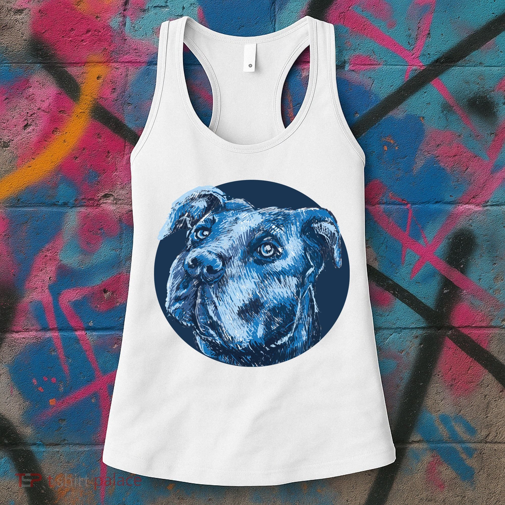 Blue Pitbull Dog Animal Portrait Cute Women's Tank Top