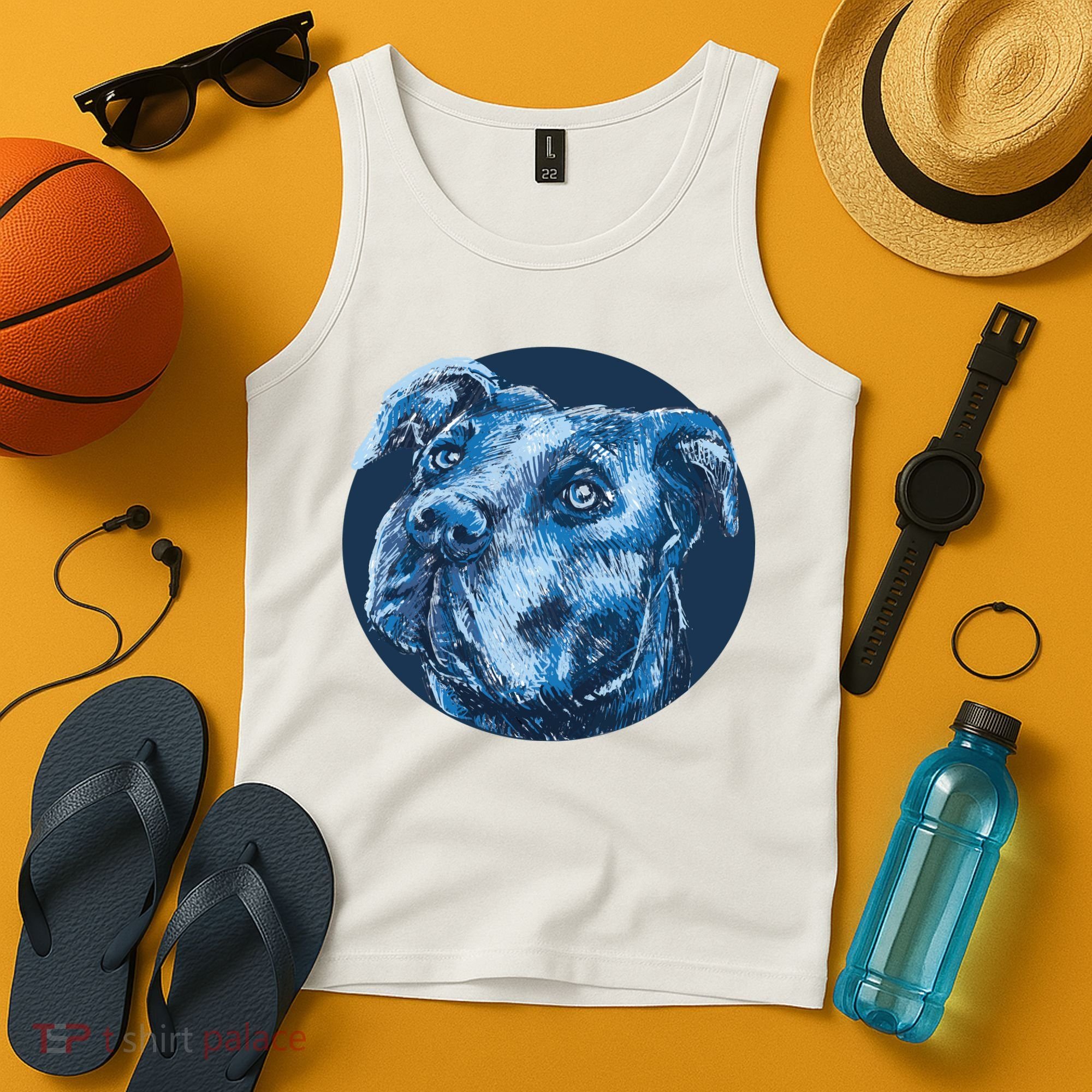 Blue Pitbull Dog Animal Portrait Cute Tank Top