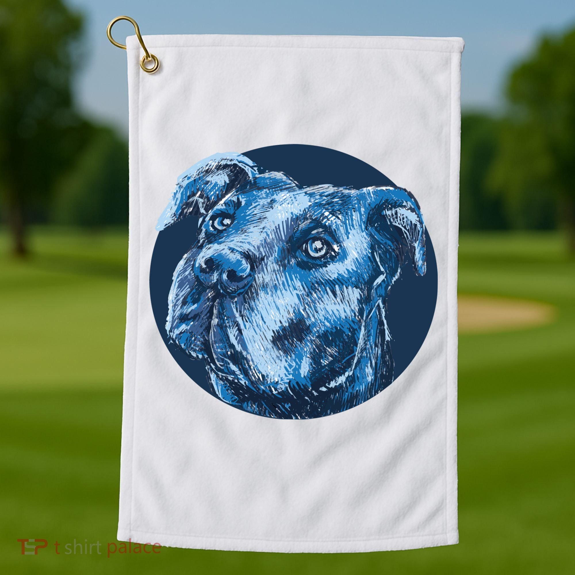 Blue Pitbull Dog Animal Portrait Cute Golf Towel