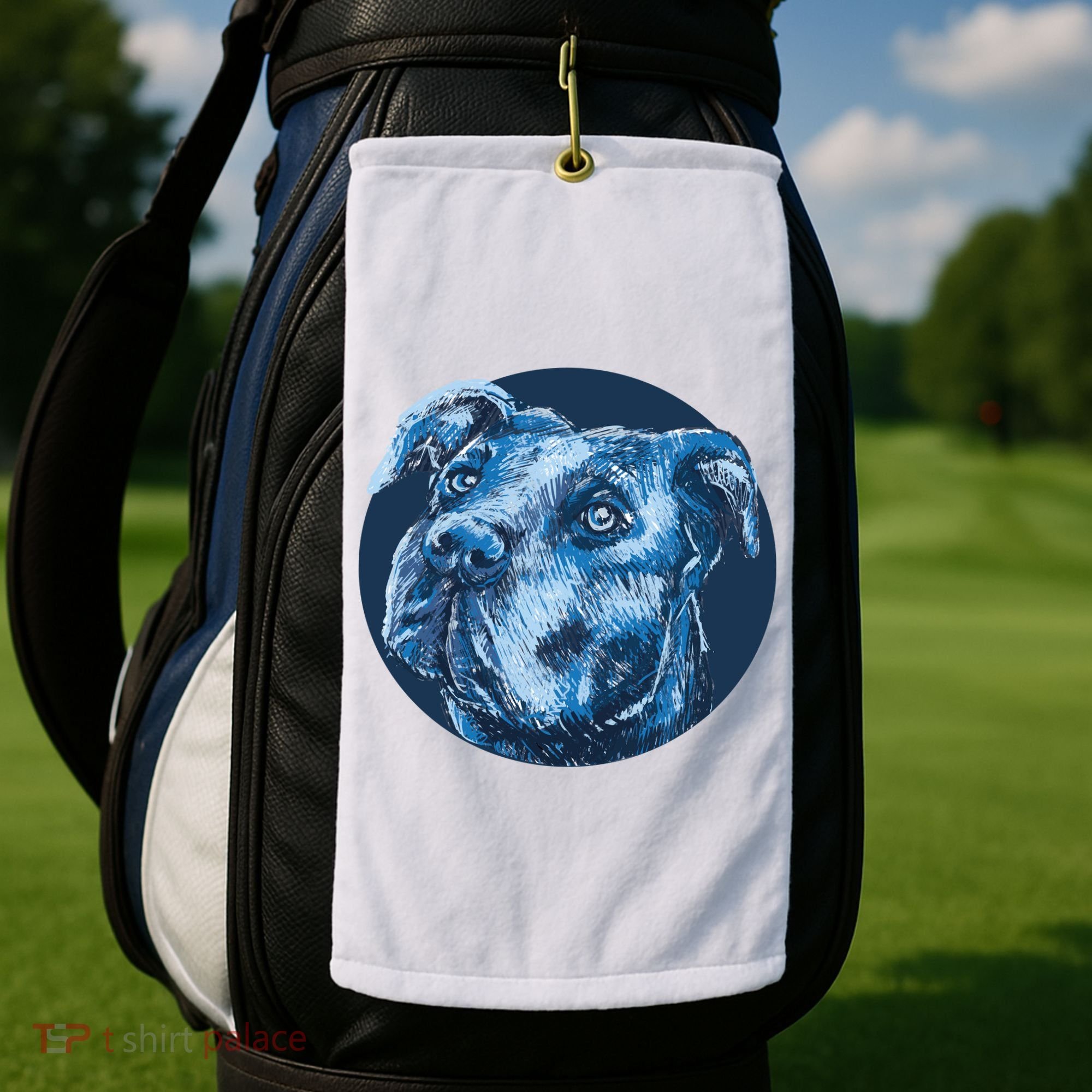 Blue Pitbull Dog Animal Portrait Cute Golf Towel