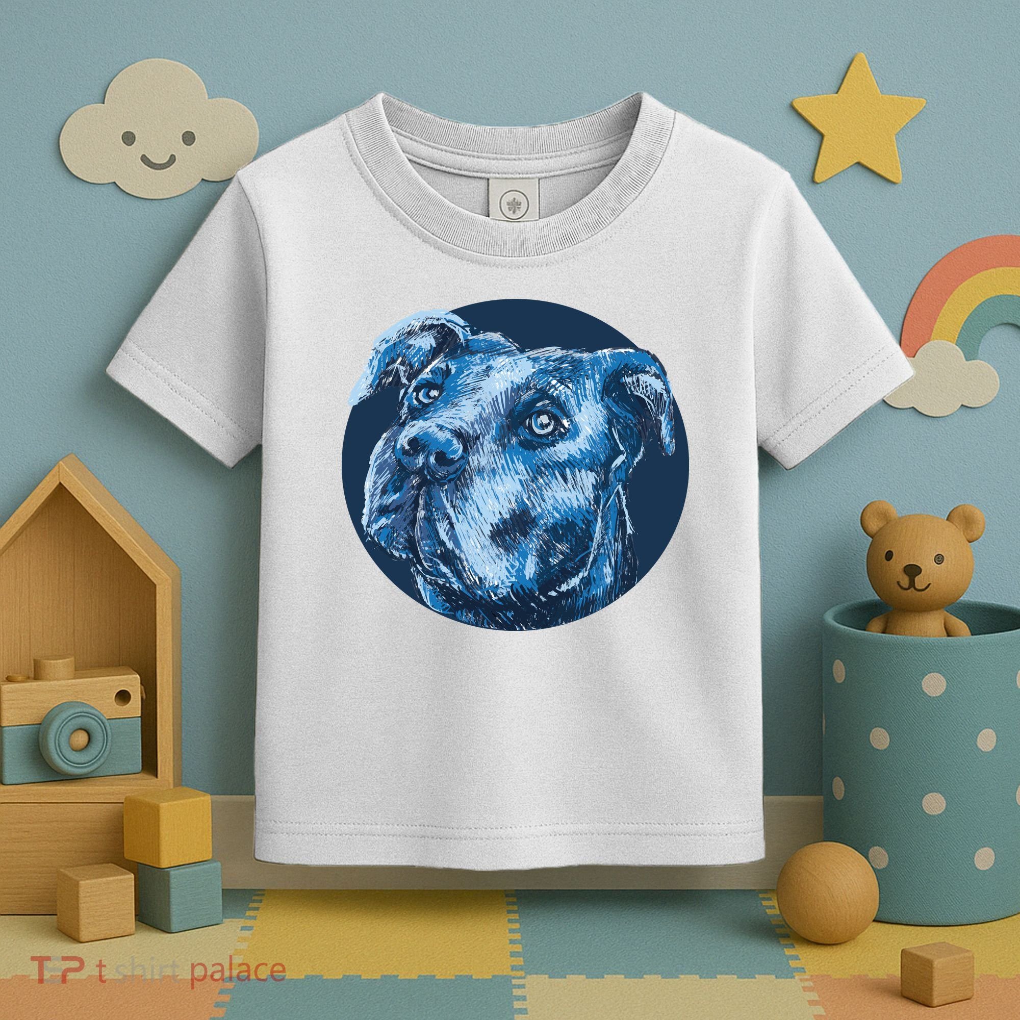 Blue Pitbull Dog Animal Portrait Cute Toddler T-Shirt