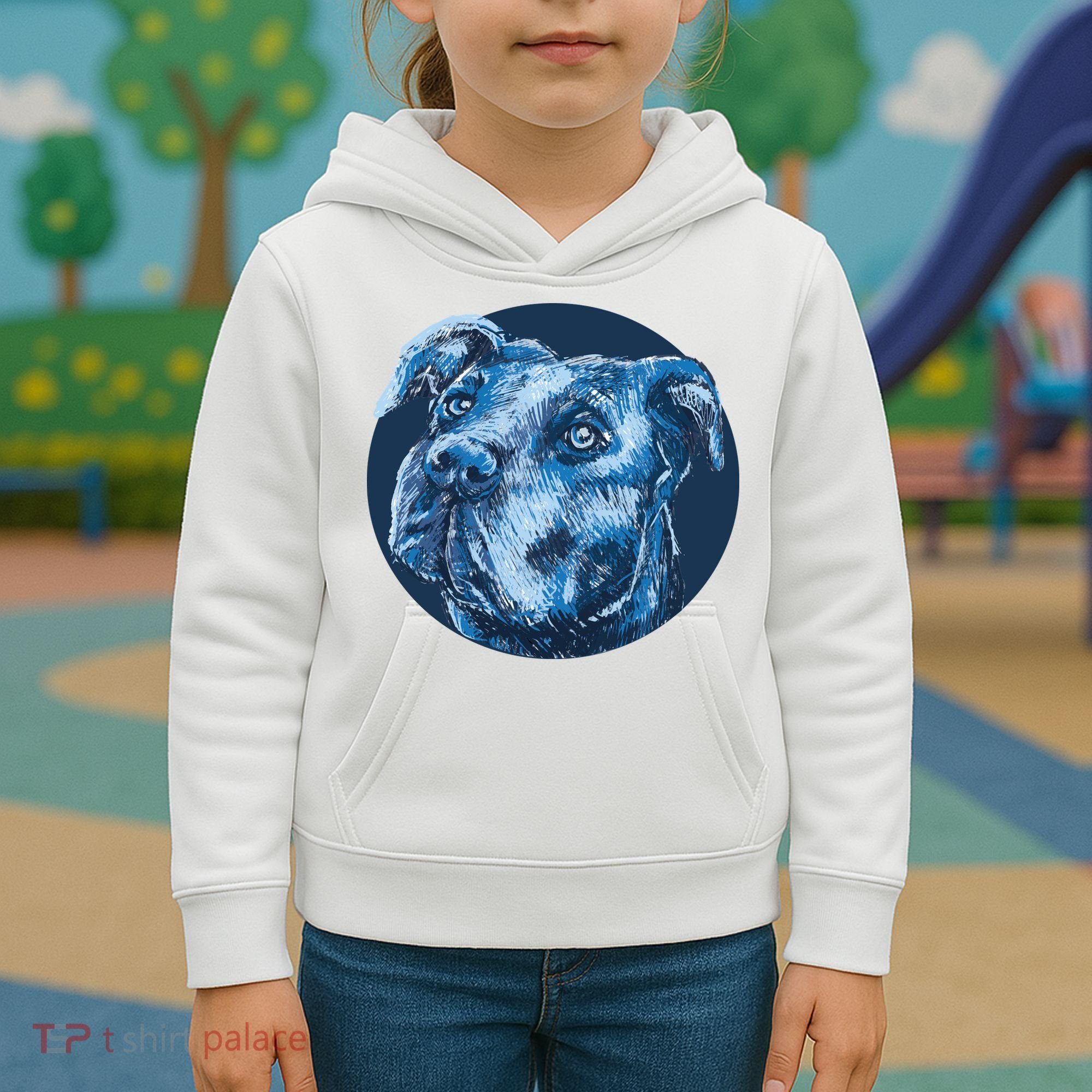 Blue Pitbull Dog Animal Portrait Cute Kids Hoodie