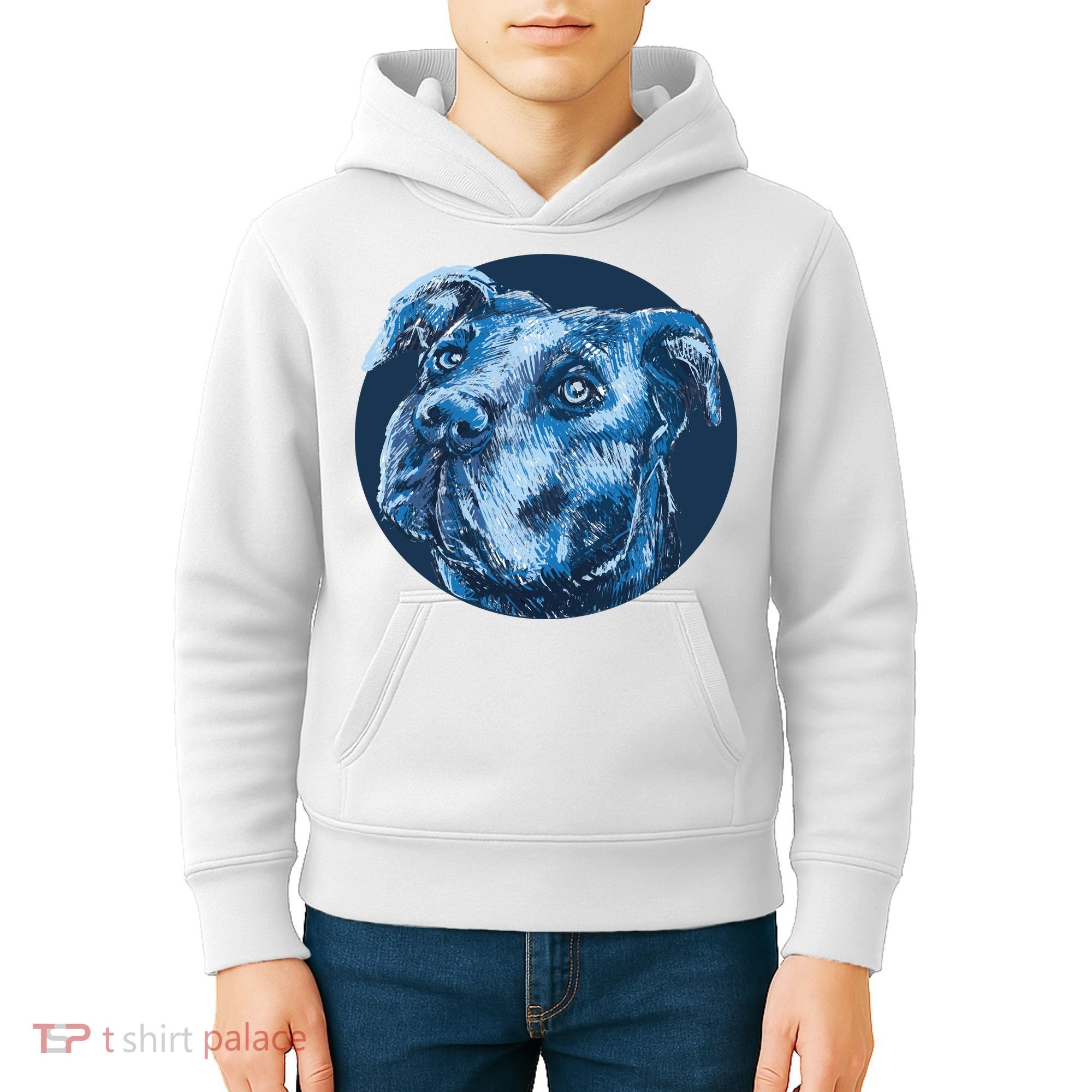 Blue Pitbull Dog Animal Portrait Cute Kids Hoodie