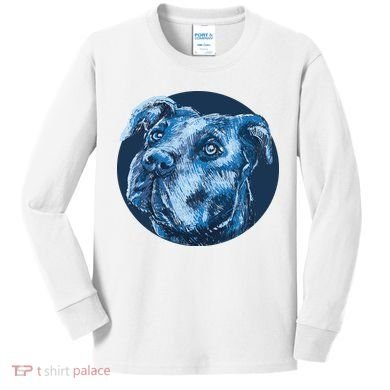 Blue Pitbull Dog Animal Portrait Cute Kids Long Sleeve Shirt