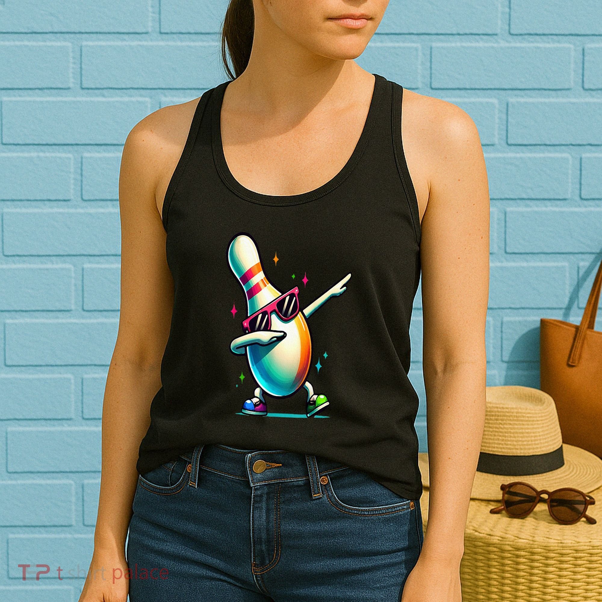 Bowling Pin Dabbing Sunglasses Bowler Player Women's Tank Top