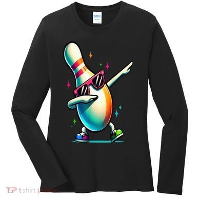 Bowling Pin Dabbing Sunglasses Bowler Player Women's Long Sleeve Shirt
