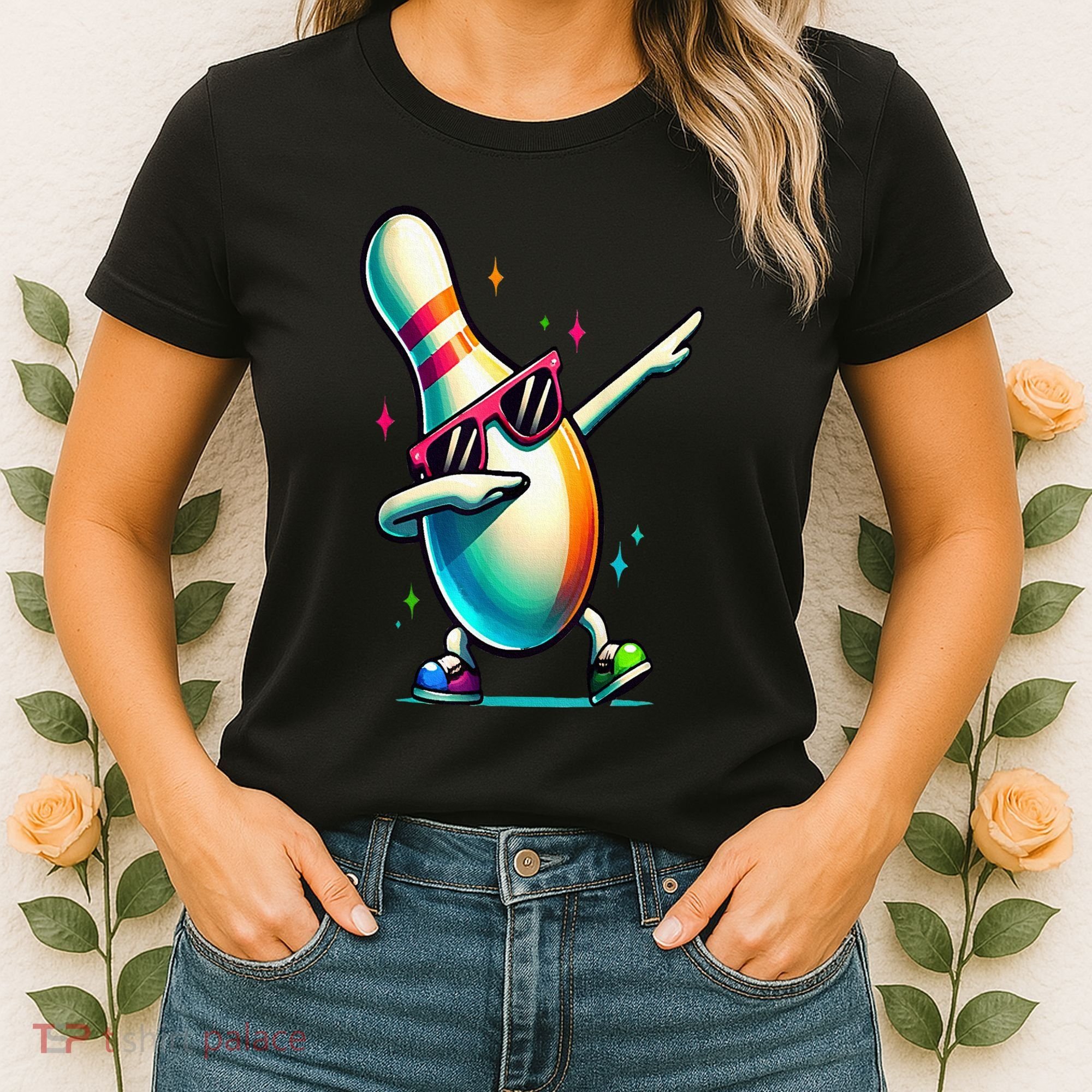 Bowling Pin Dabbing Sunglasses Bowler Player Women's T-Shirt