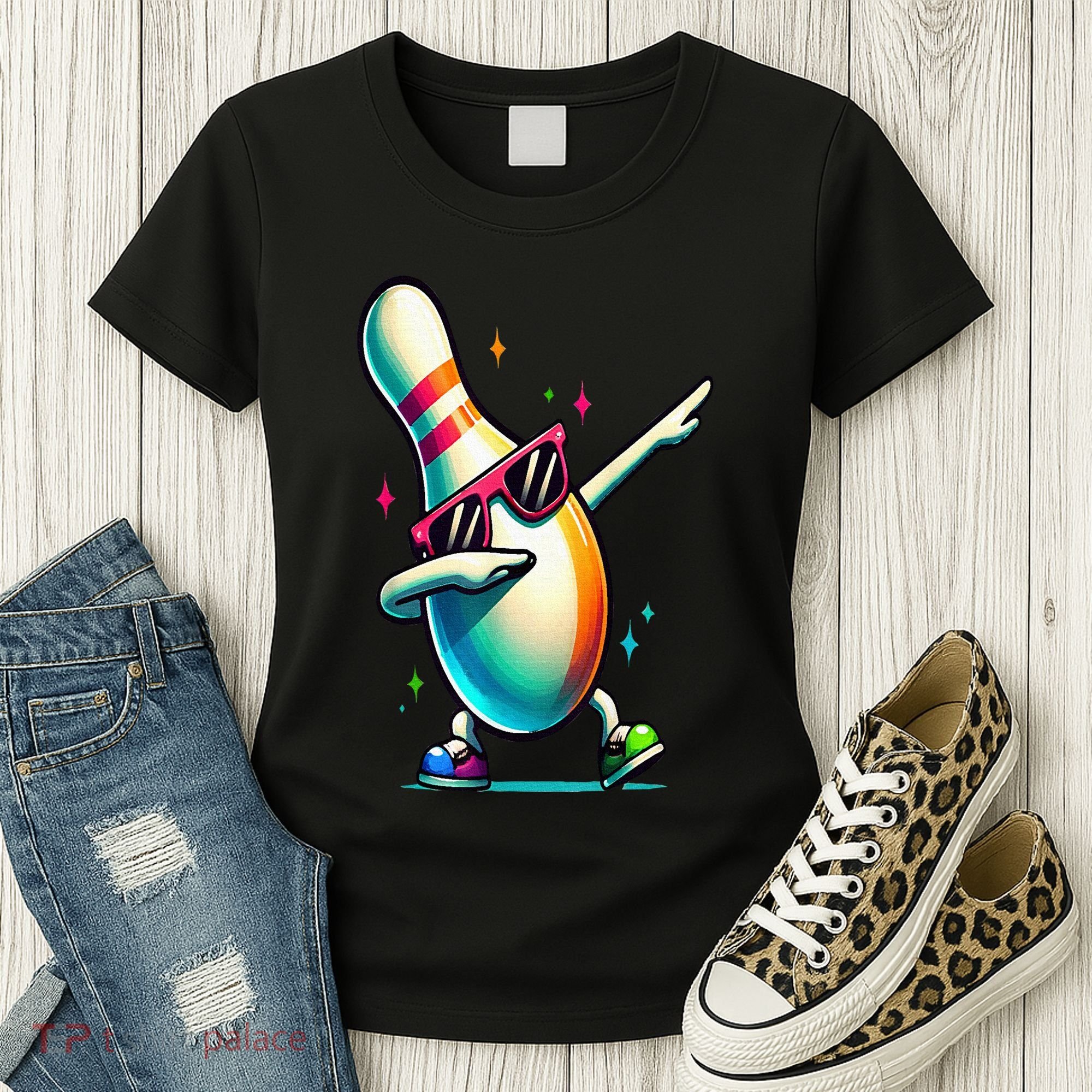Bowling Pin Dabbing Sunglasses Bowler Player Women's T-Shirt