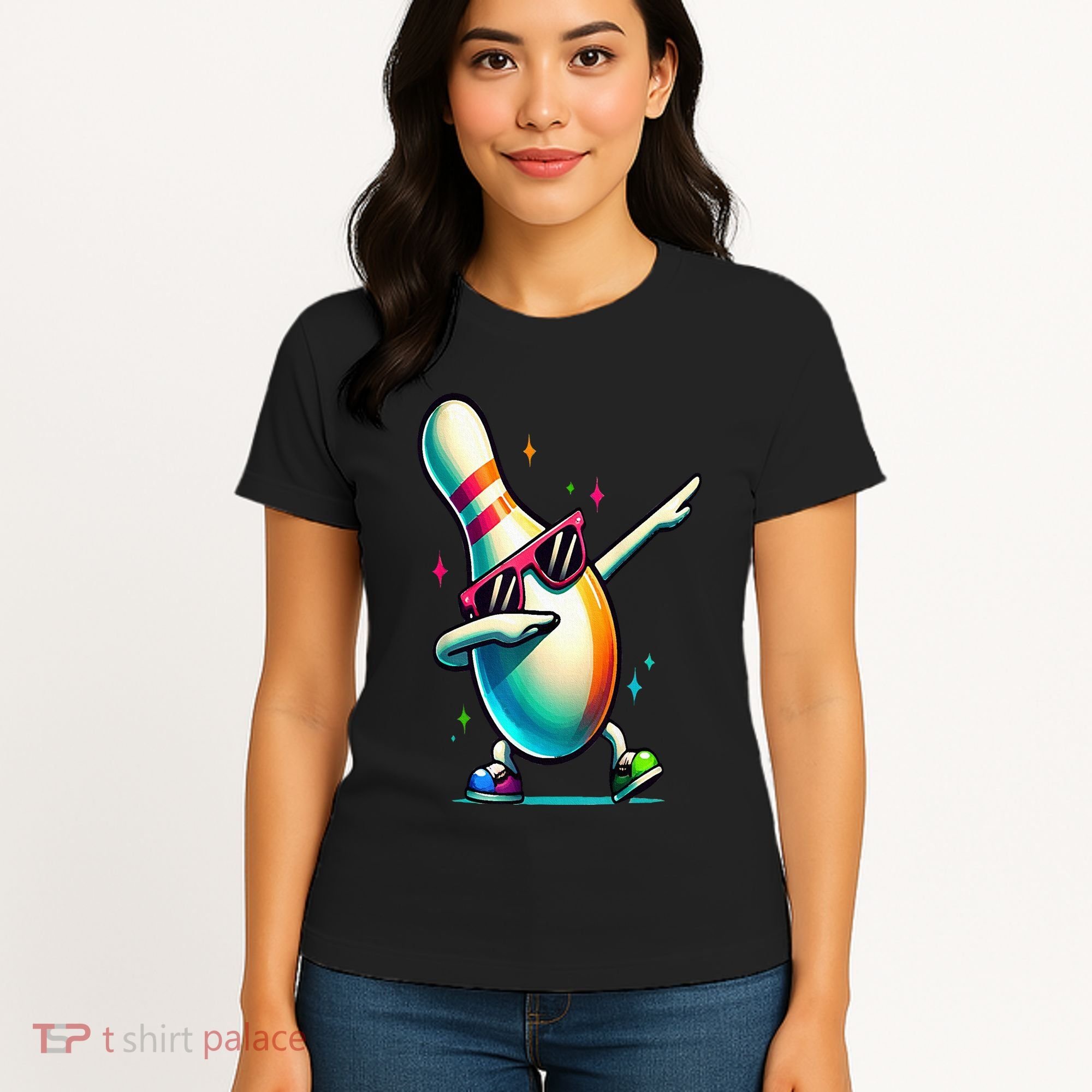 Bowling Pin Dabbing Sunglasses Bowler Player Women's T-Shirt
