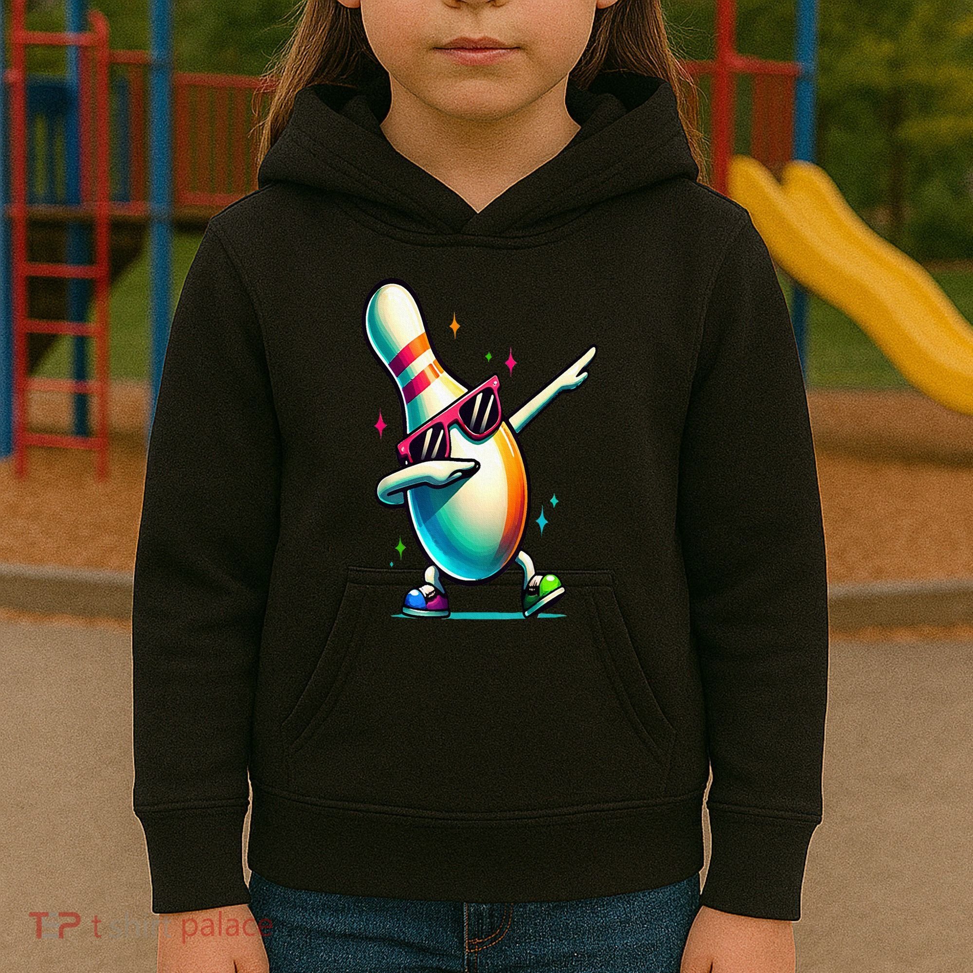 Bowling Pin Dabbing Sunglasses Bowler Player Kids Hoodie