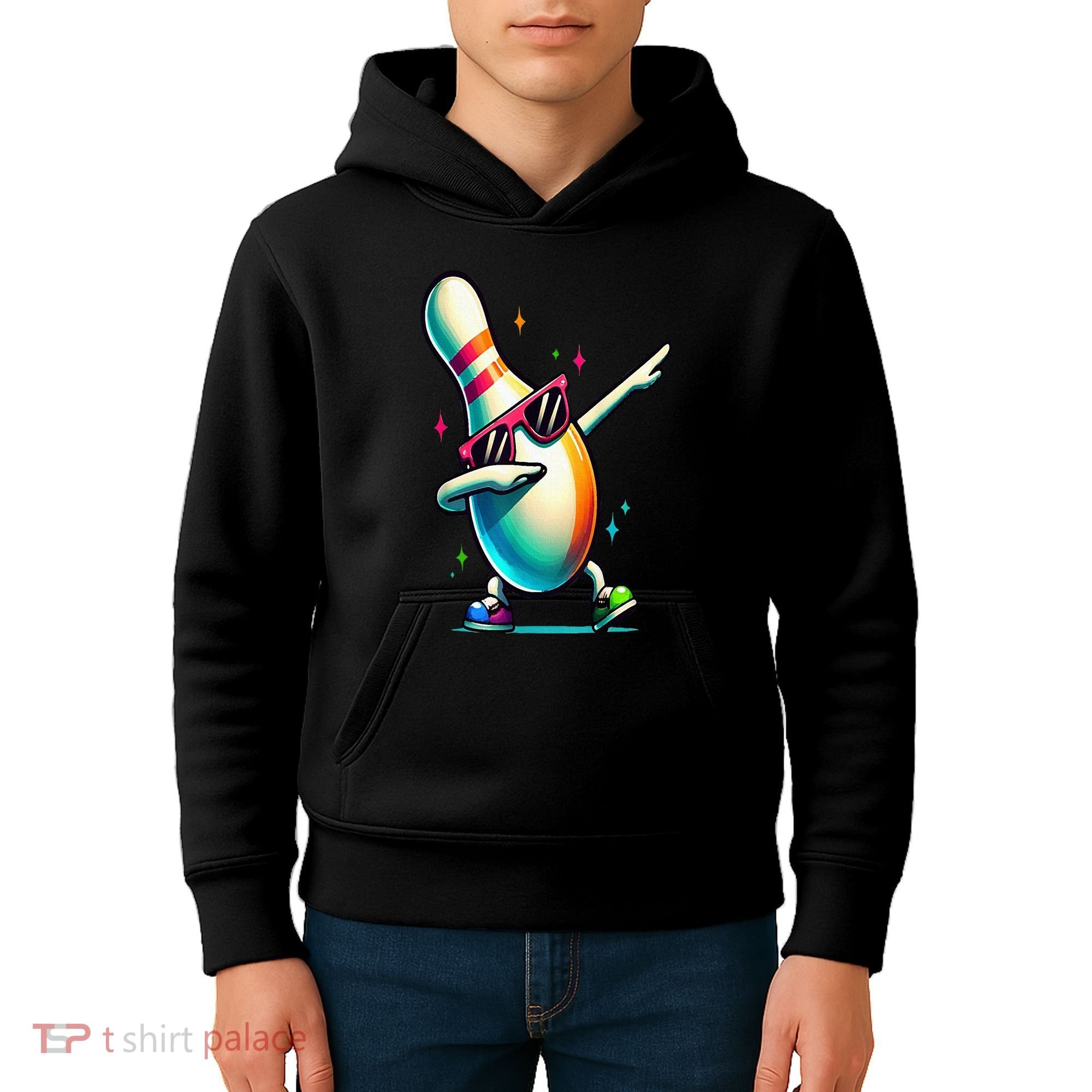 Bowling Pin Dabbing Sunglasses Bowler Player Kids Hoodie
