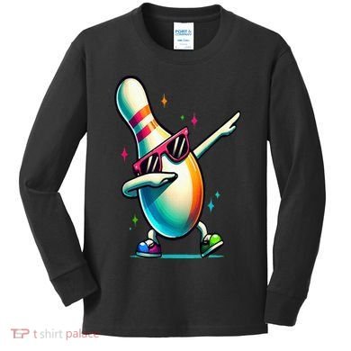 Bowling Pin Dabbing Sunglasses Bowler Player Kids Long Sleeve Shirt