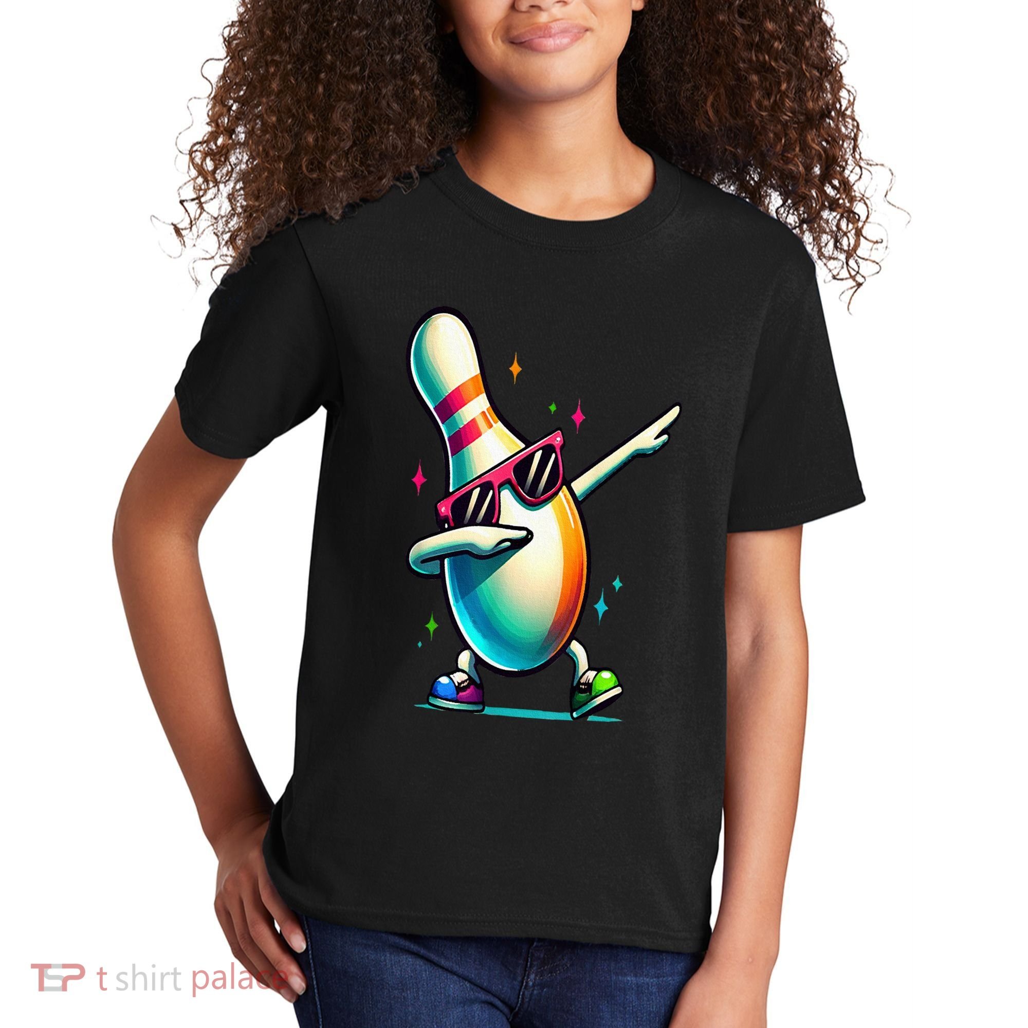 Bowling Pin Dabbing Sunglasses Bowler Player Kids T-Shirt