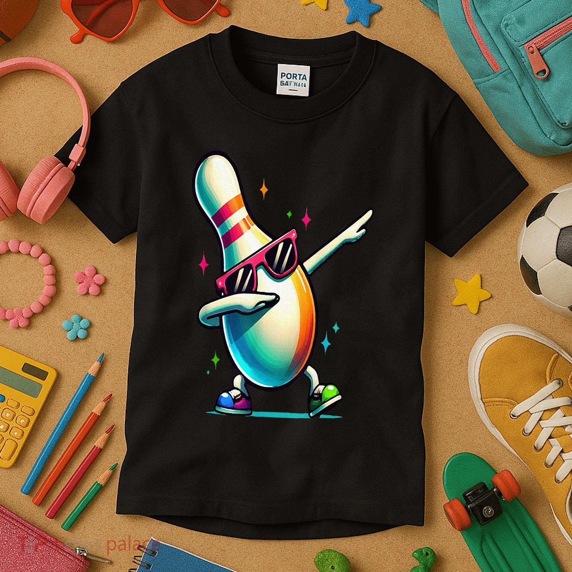 Bowling Pin Dabbing Sunglasses Bowler Player Kids T-Shirt