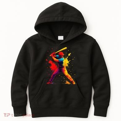 Baseball Player Drip Painting Colorful Kids Hoodie