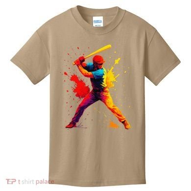 Baseball Player Drip Painting Colorful Kids T-Shirt