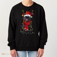 Black Pug Dog Tree Christmas Lights Xmas Pajama Women's Sweatshirt thumb 0