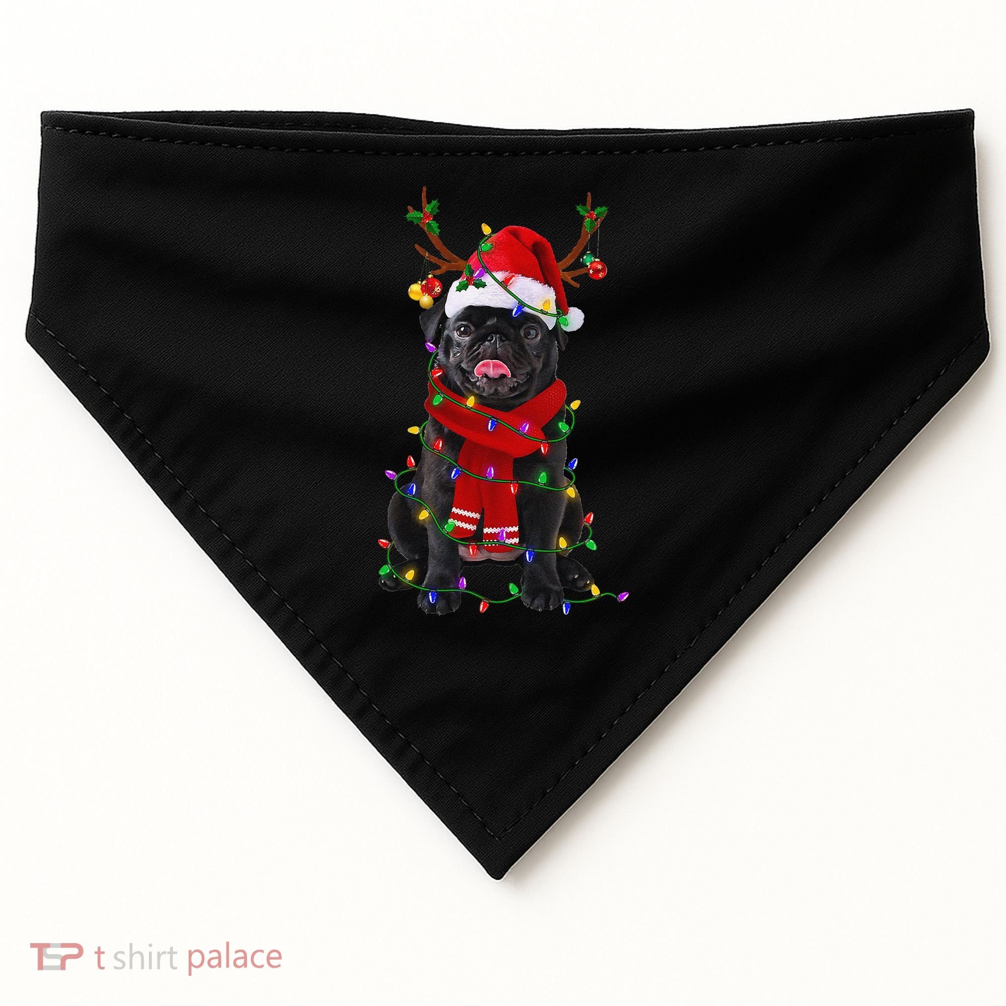 Black Pug Dog Tree Christmas Lights Xmas Pajama USA-Made Doggie Bandana