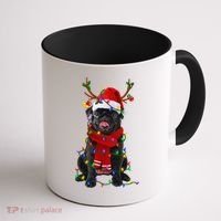 Black Pug Dog Tree Christmas Lights Xmas Pajama Coffee Mug thumb 1