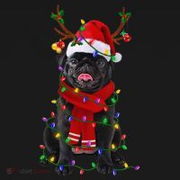 Black Pug Dog Tree Christmas Lights Xmas Pajama Women's Hoodie thumb 2
