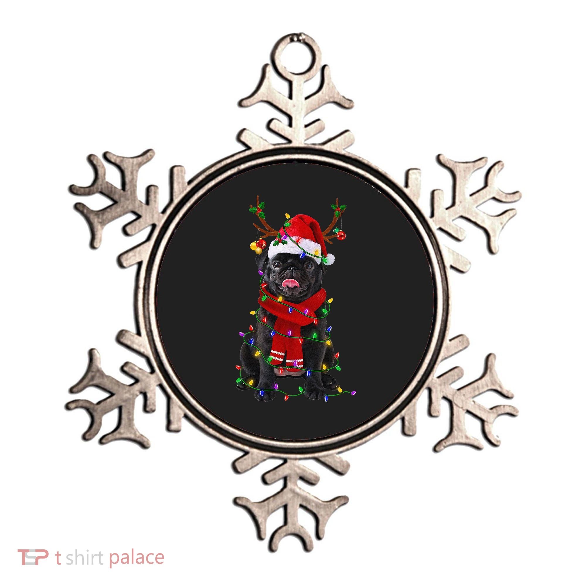 Black Pug Dog Tree Christmas Lights Xmas Pajama Ornament