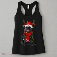 Black Pug Dog Tree Christmas Lights Xmas Pajama Women's Tank Top thumb 3